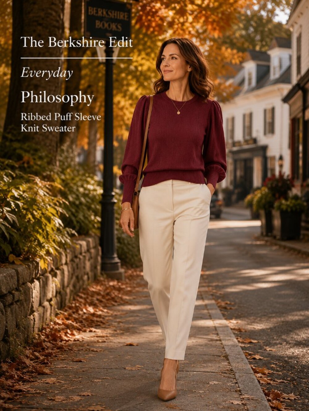 Philosophy Burgundy Ribbed Puff Sleeve Knit Sweater Wine Medium